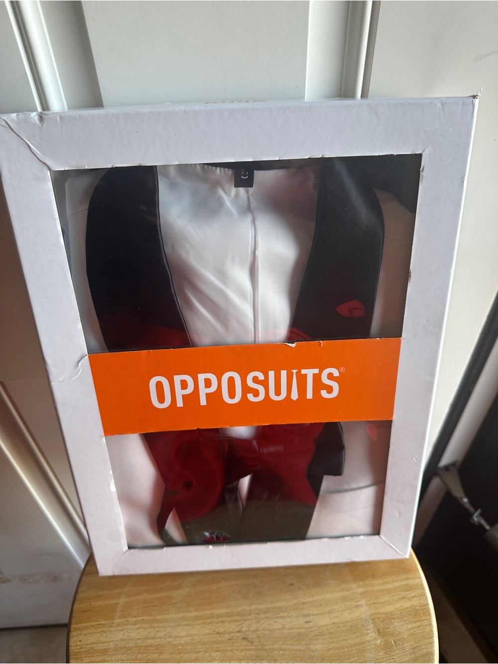 OppoSuits Black and White Tuxedo Jacket with Red Accents